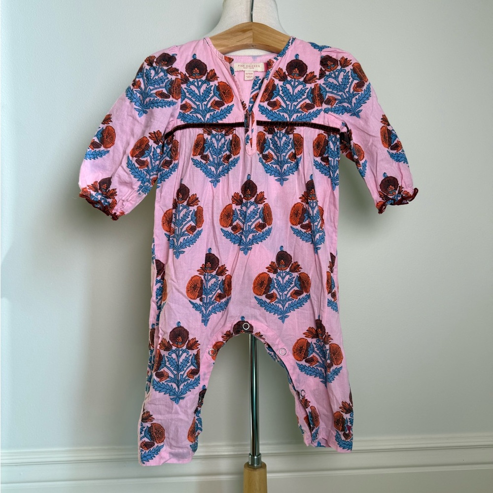 Pink Chicken Pink and Blue Floral Kids One Piece